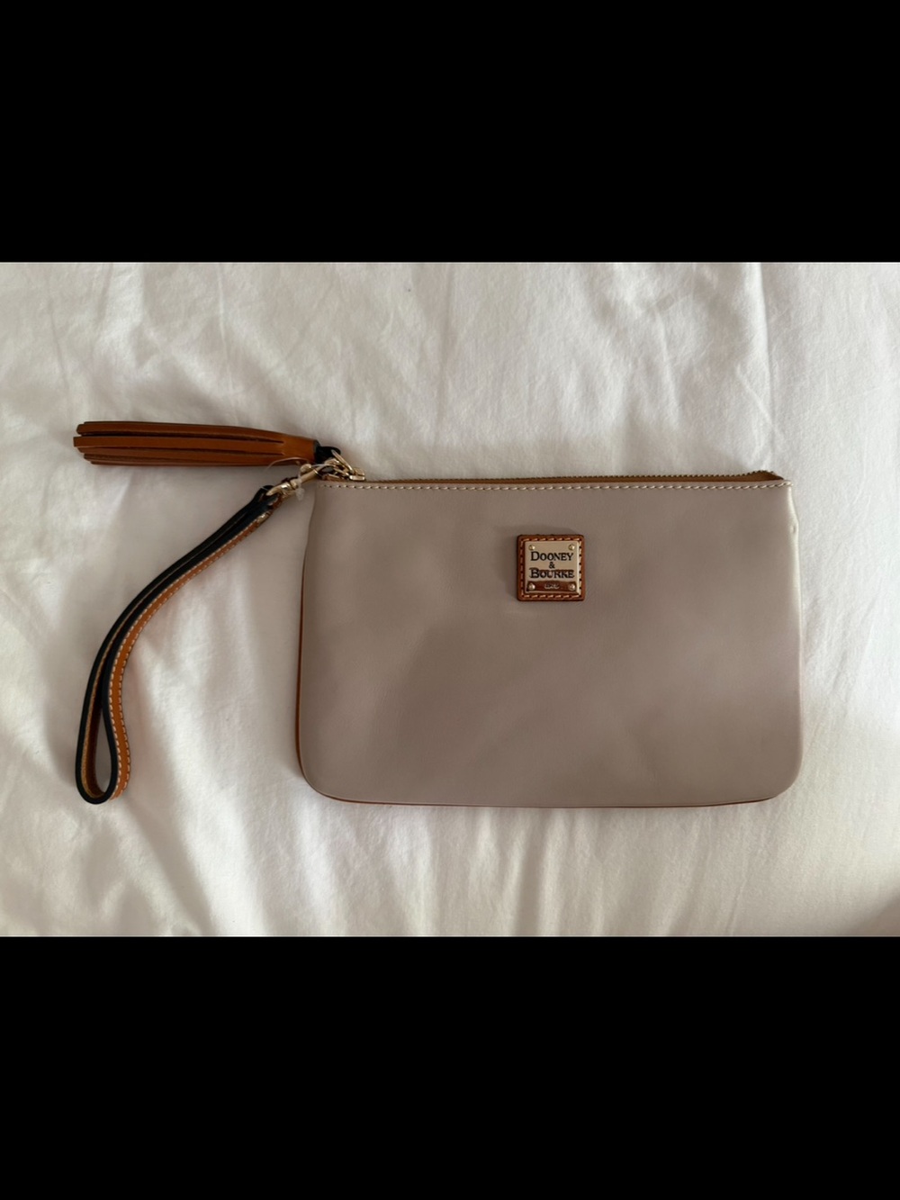 Dooney & Bourke Taupe Leather Wristlet with Tassel